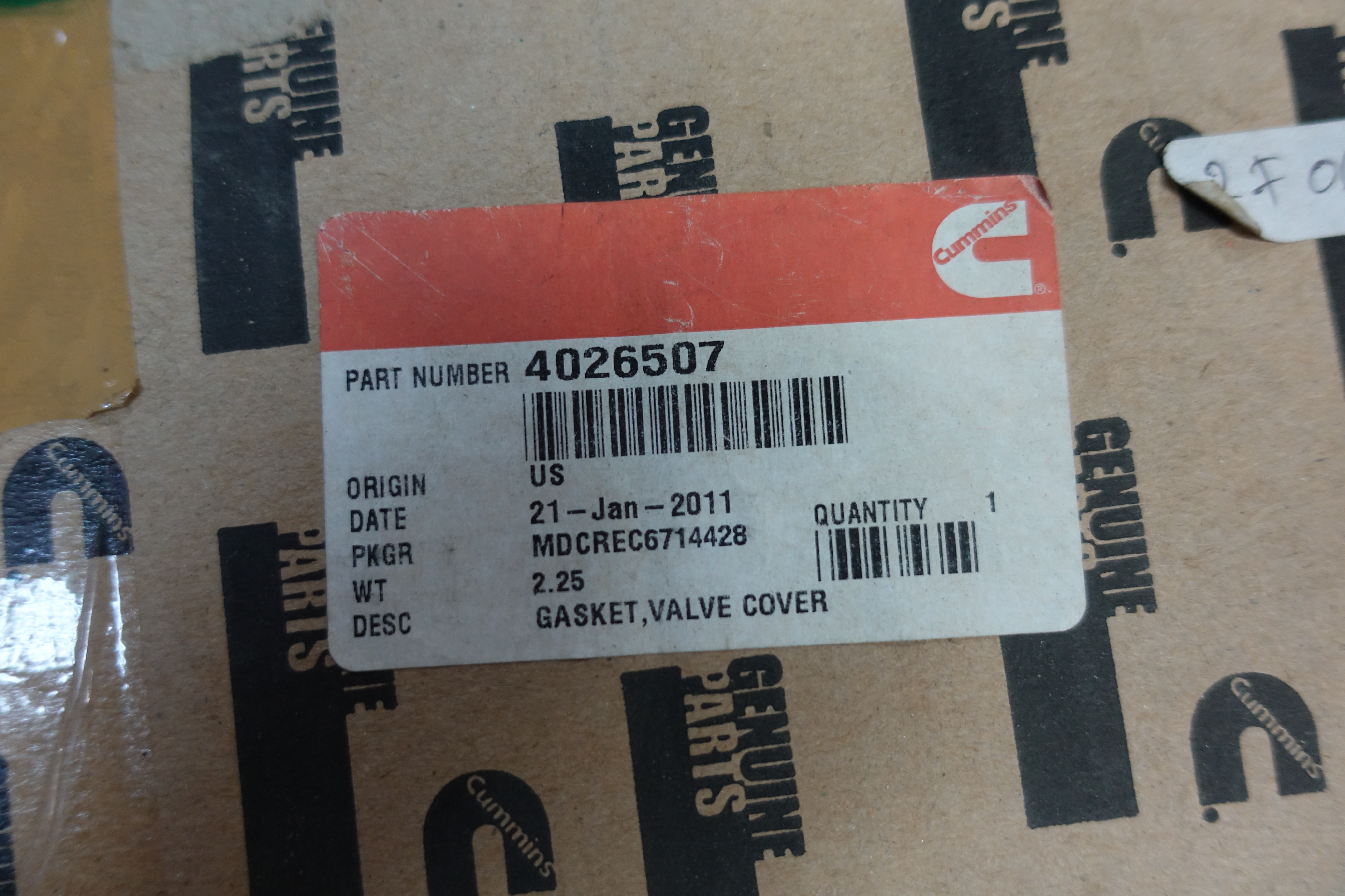 GASKET,VALVE COVER,4026507,CUMMINS thumbnail